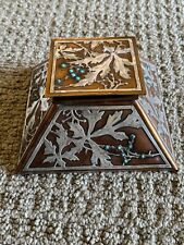 Rare  HEINTZ Antique Inkwell  Silver & Bronze Woodbine Leaves Turquoise Beads picture