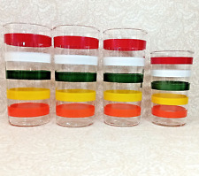 Vintage Fiesta Bands Anchor Hocking Stripes MCM Drinking Glasses Lot of 4 picture