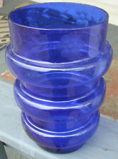 Mid Century MCM Cobalt Blue Light Floral Multi-Layered Vase. picture
