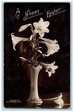 1907 A Happy Easter Lilies Flowers Vase Studio Portrait RPPC Photo Postcard picture