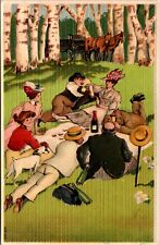 Artwork Postcard Men and Women Having a Picnic in a Park Horse Pulled Carriage picture