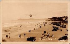 Postcard RPPC Oregon OR Newport Nye Beach 1925 Airplane Fly Over Old Cars picture