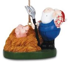 Farmer Santa and Pig in Haystack Christmas Holiday Ornament Resin picture