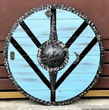 Medieval Armor Blue Round Wooden With Arm Steel Warrior Shield picture