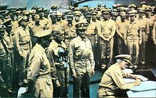 Postcard Signing The Japanese Surrender On The USS MIssouri In Toyko Bay [bb] picture