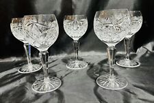 Set of 5 “Camelia” Cut Crystal Hock Wine Glasses, American Brilliant Cut Style picture