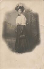 RPPC San Bernardino CA Woman Dressed Up Black Gloves Pocketbook 1909 Antique 512 picture