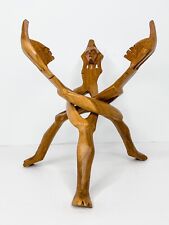 Three Person Folk Art Intertwined Wood Figurine 9