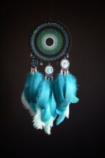 Handmade Large Black Turquoise Dream Catcher with glass bead and ostrich feather picture