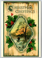 c1960s Christmas Greetings Repro Antique Vintage Postcard picture