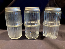 3 Vintage Clear Glass Hoosier Cabinet Spice Jars Ribbed Aluminum Lids picture