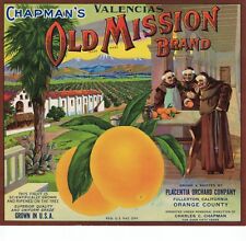 Original Unused CHAPMAN'S OLD MISSION Orange Crate Label, Fullerton, Ca. picture