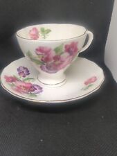 Crownford Flowers Teacup & Saucer Set Fine Bone China England Pink Red Purple picture