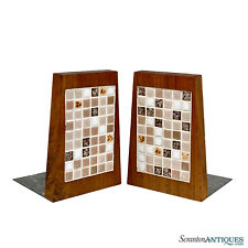 Mid-Century Atomic Mosaic Tile & Teak Library Bookends - A Pair picture