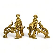 Fine Pair of Antique French Louis XV Gilt Bronze Chenets with Putti picture