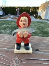 Vintage HENNING Norway Fisherman Boy Hand Carved & Painted Wooden picture
