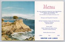 United Air Lines Airline Issued Menu Card, Lone Cypress Point, Vintage Postcard picture