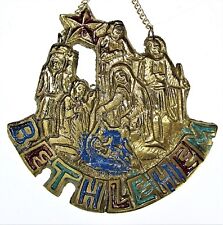 VTG Bethlehem Brass Nativity Ornament Wall Hanging Holiday Holy Plaque Christmas picture