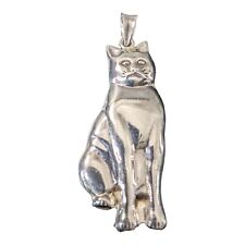 Vintage Sterling Silver 925 Puffy  Cat Pendant Sitting Cat Jewelry  picture
