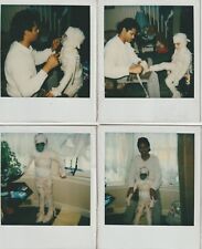 VINTAGE PHOTO/POLAROID: DAD GETTING SON INTO SCARY MUMMY HALLOWEEN COSTUME picture