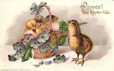 Vintage Postcard 1910's Rejoice This Easter Tide Greetings Little Chicks Basket picture