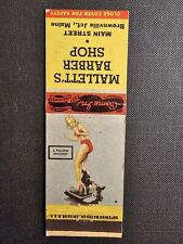 SEXIST VINTAGE Matchbook Cover Pinup Mallett's Barber Shop Brownville ME picture