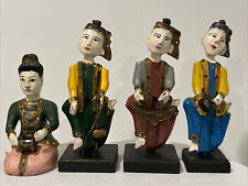 VINTAGE 11” TALL  Four (4) Hand Carved Thai Wooden Musicians made in Thailand picture