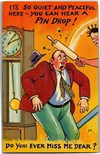 Angry Wife Hits Husband with Rolling Pin, Out Too Late Vintage Postcard H33 picture