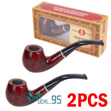 2 PCS Wooden Wood Enchase Tobacco Pipe Handmade Smoking Pipe Father Gift + Box  picture