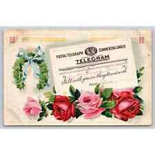 Postcard Telegram Still With You In Thought And Wish Embossed Rose Flowers picture