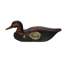Vintage Wood Carved Handmade Hand Painted Duck With Flower Design picture
