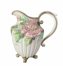 Fitz and Floyd Classics Les Fleurs 56 OZ Footed Pitcher Rose Gold Pink Floral picture