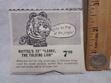 Mattel Larry the Lion 1964 ad from newspaper clip Vintage talker toy picture