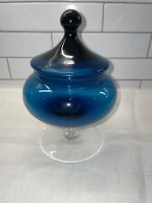 VTG Cobalt Ombré Blue Empoli Art Glass Compote Dish W/Clear Stem & Base Stunning picture