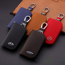 2pcs Car Key Holder Cover Key Chain Bag Genuine Leather Remote Fob Zipper Case picture
