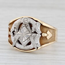 Vintage Masonic Blue Lodge Signet Ring 10k Gold Size 10.75 Square Compass picture