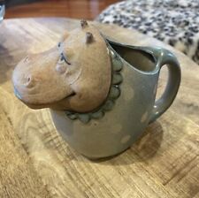 Vintage Stoneware Art Pottery Hippo Hippopotamus Polka Dot Dress Mug picture