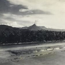 Vintage Black and White Photo A Volcano Panoramic Snapshot Field Trees Clouds picture