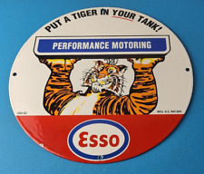 Vintage Esso Gasoline Sign - Tiger Gas Service Station Auto Tank Porcelain Sign picture