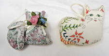 2 Vintage Handmade Fabric Cat Christmas Ornaments 3 1/2