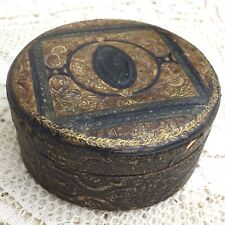Antique Leather Nouveau Dresser Trinket Box Jewelry Round Gilt Embossed Italy picture