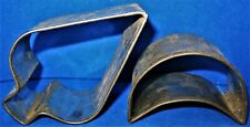 Antique Lot of 2 Very Wide Tin Cookie Cutters, Crescent Moon and Spade Shapes picture