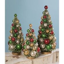 BETHANY LOWE TRADITIONAL BOTTLE BRUSH TREES RED GREEN VINTAGE CHRISTMAS SET OF 3 picture