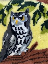 Vintage Completed Hanging Wall Hook And Latch ￼owl Rug Yellow 25” X  35” picture