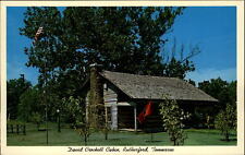 David Crockett Cabin Rutherford Tennessee log cabin flags ~ 1950-60s postcard picture