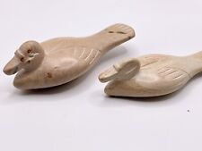 Two Handmade Carved Soapstone Ducks Birds Figurines Great Condition  picture
