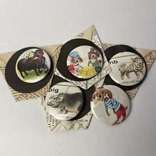 Handmade Button Pins Vintage Newspaper Childrens Animals  Lot of 5 picture