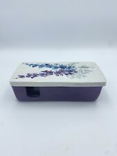 Vintage Mid Century Purple Floral Bagni Pottery Cigarette Box Italy Raymor picture