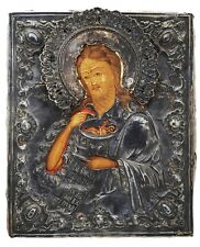 ANTIQUE 84 SILVER 19C HAND PAINTED RUSSIAN ICON JOHN THE BAPTIST LARGE. picture