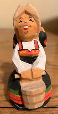 Vtg Henning Wood Carved Figure Woman with Bucket Norway Folk Art Carving picture